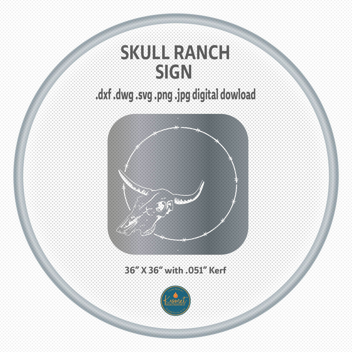 Longhorn Skull Ranch Sign DXF/SVG design preview with file details