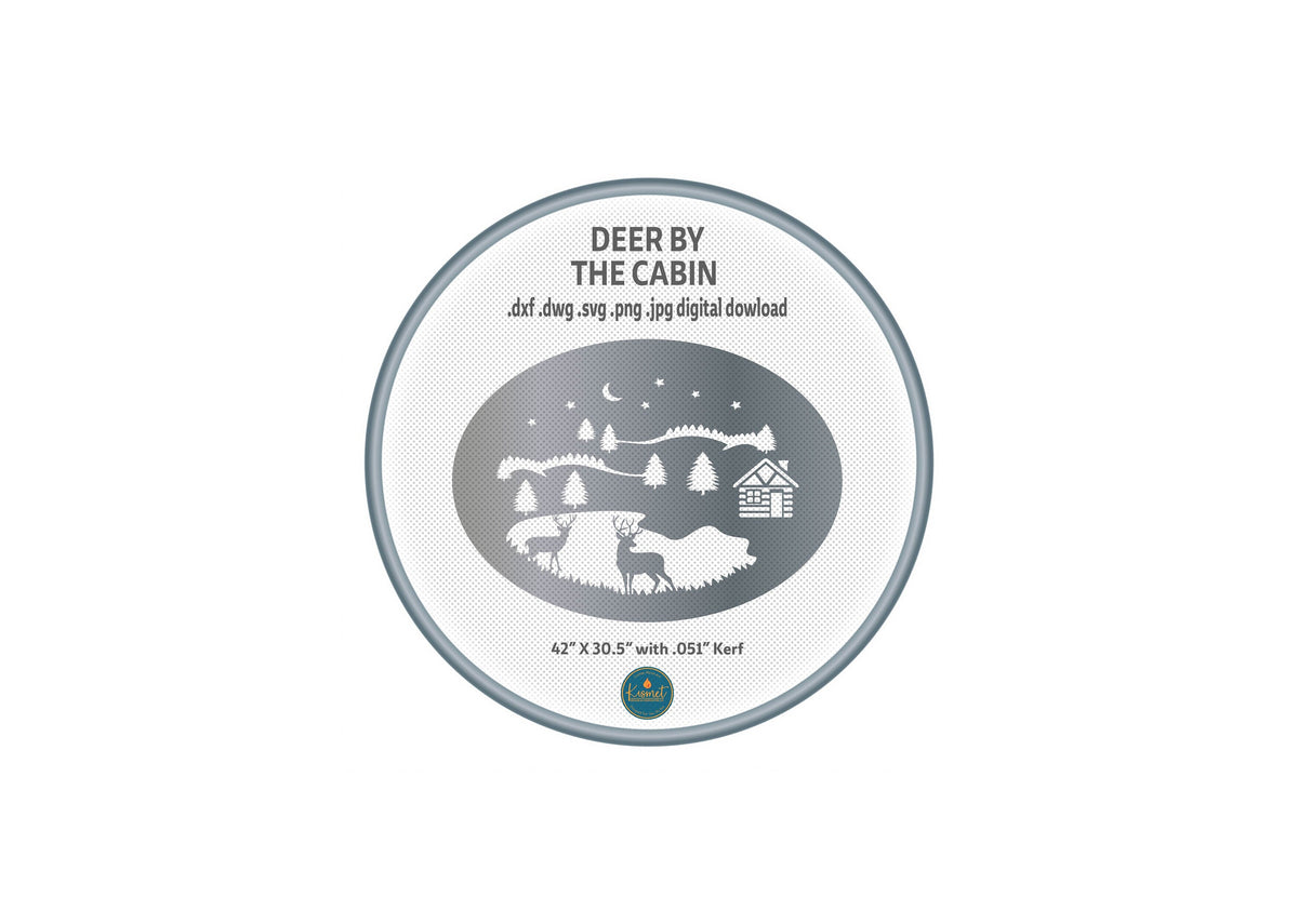 Deer by the Cabin Night Scene DXF/SVG design preview with file details
