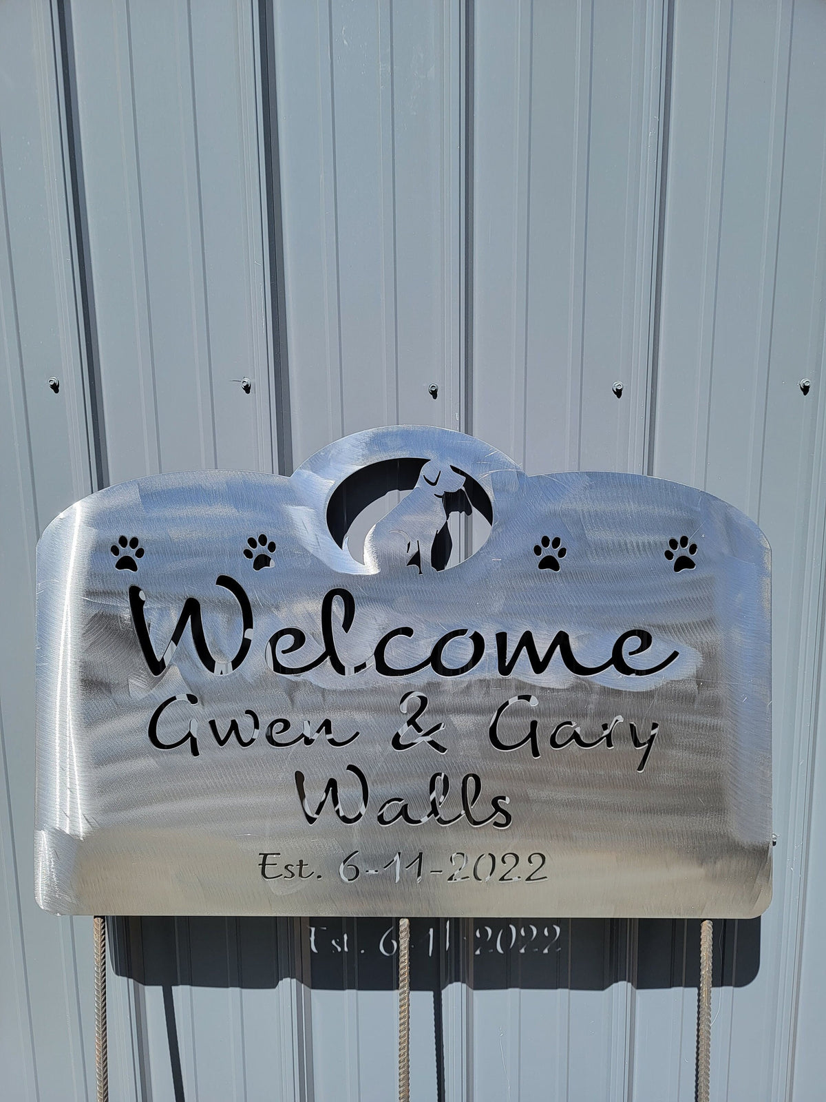 Personalized Pet Welcome Sign finished metal example