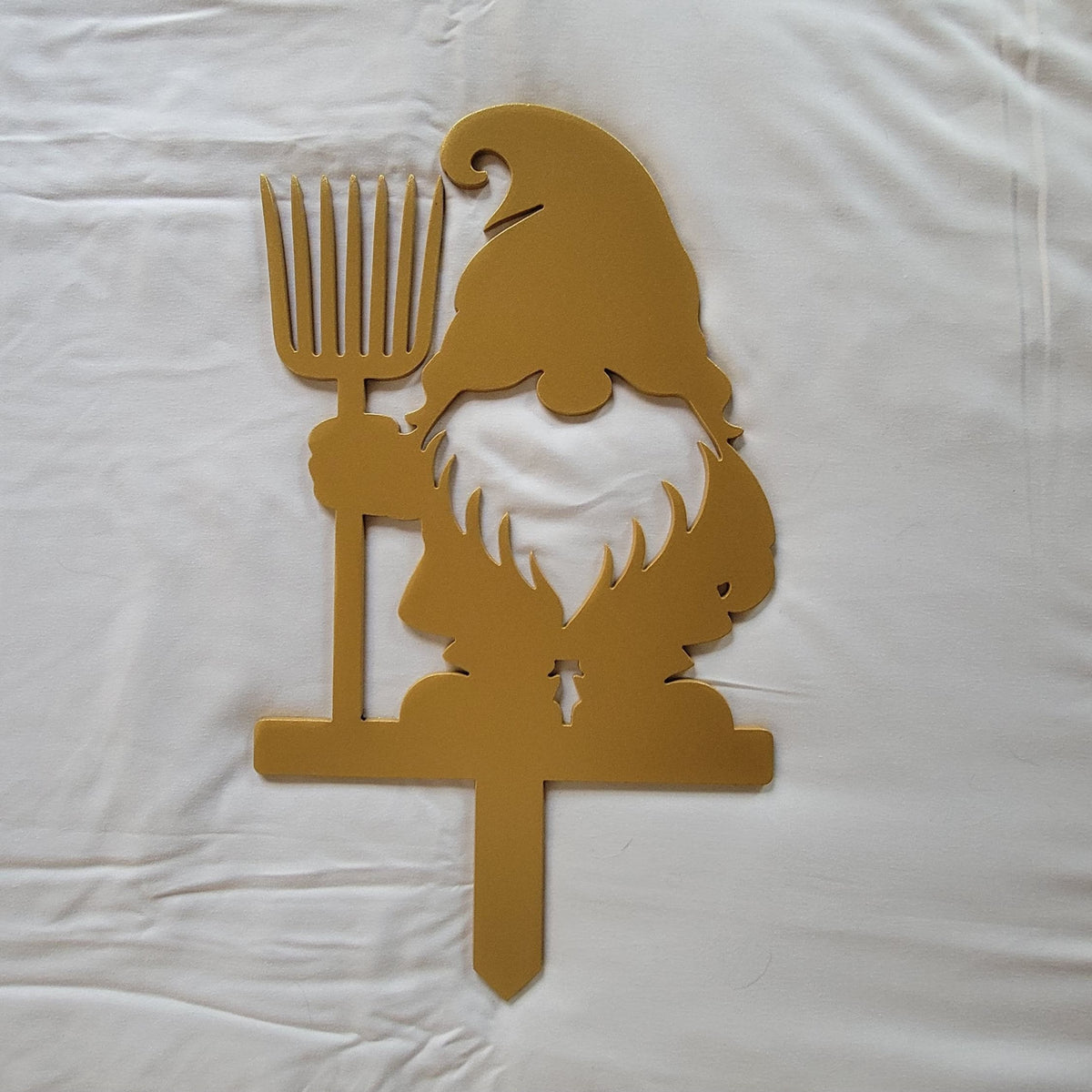 Pitchfork Gnome Garden Stake finished metal example