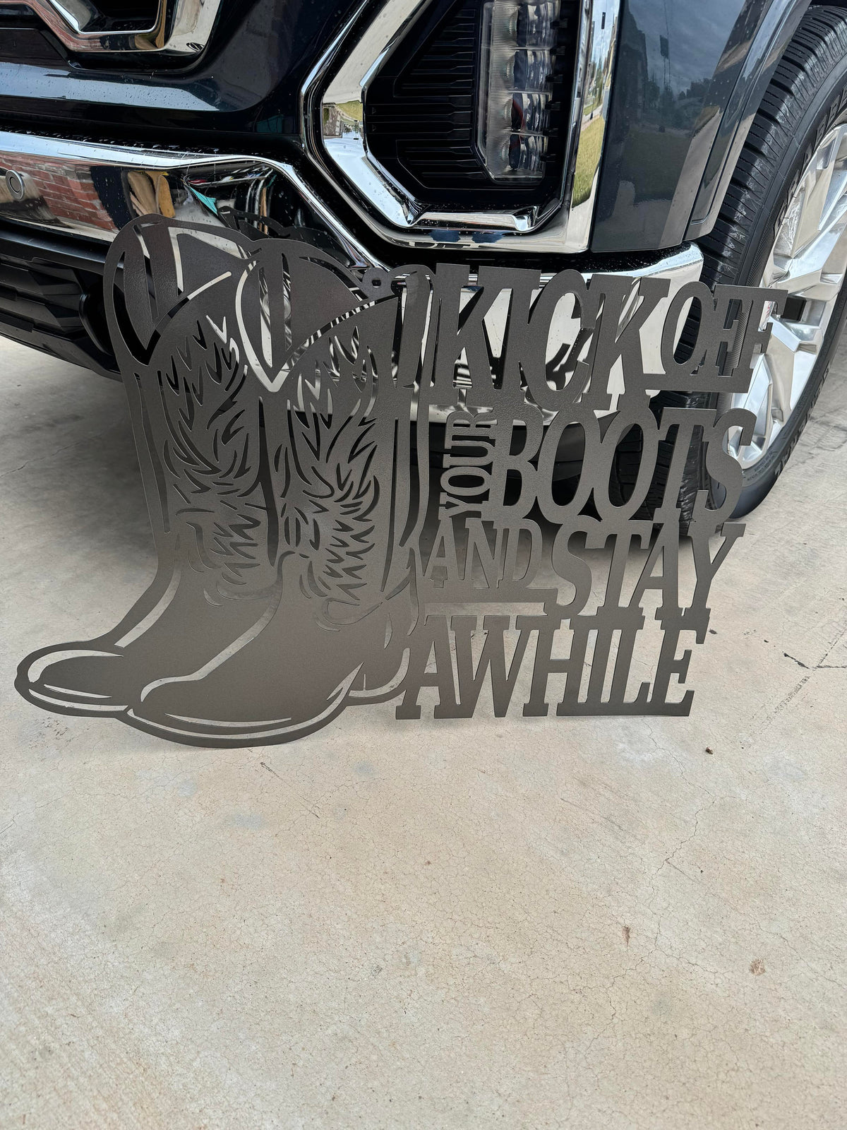 Kick Off Your Boots Western Sign finished metal example