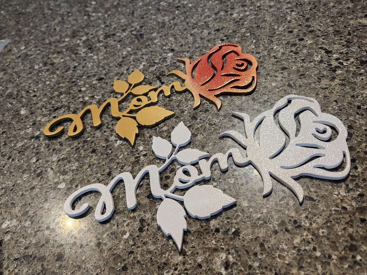Mom Script with Rose Stem finished metal example