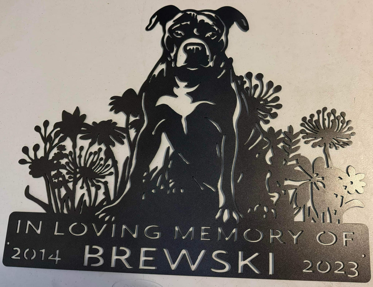 Dog in Wildflowers Memorial Sign finished metal example (photo 3)