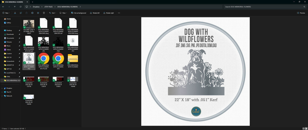 Dog in Wildflowers Memorial Sign vector paths in design software