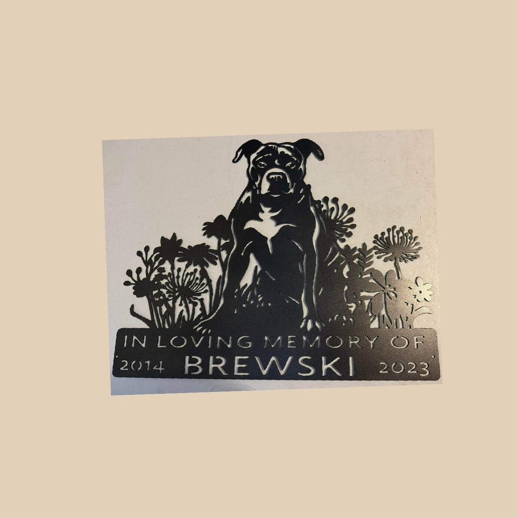 Dog in Wildflowers Memorial Sign finished metal example