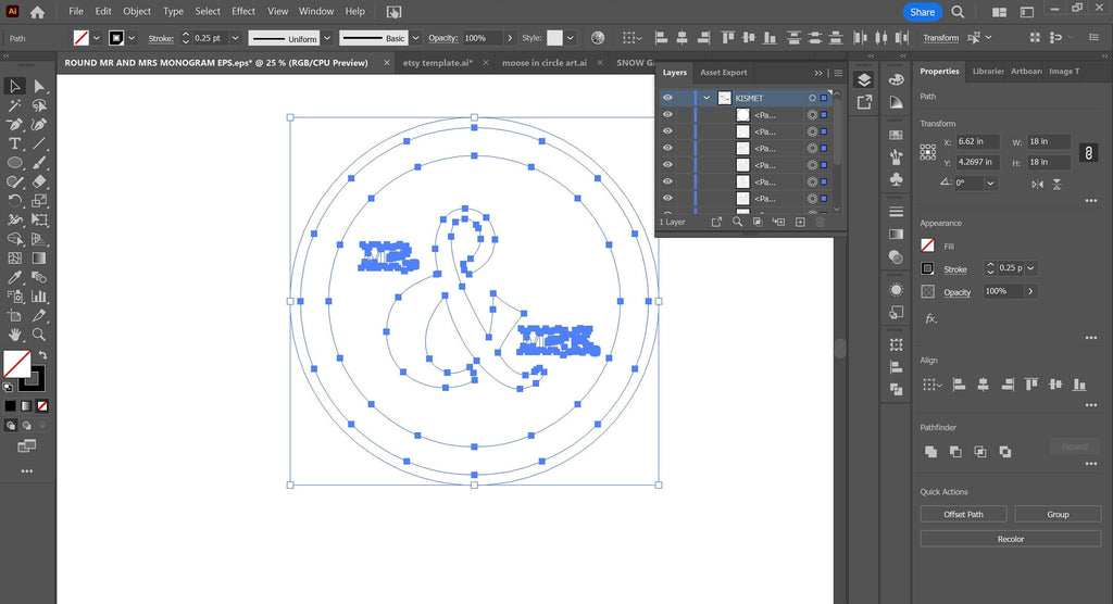 Round Mr and Mrs Wedding Monogram vector paths in design software (photo 2)