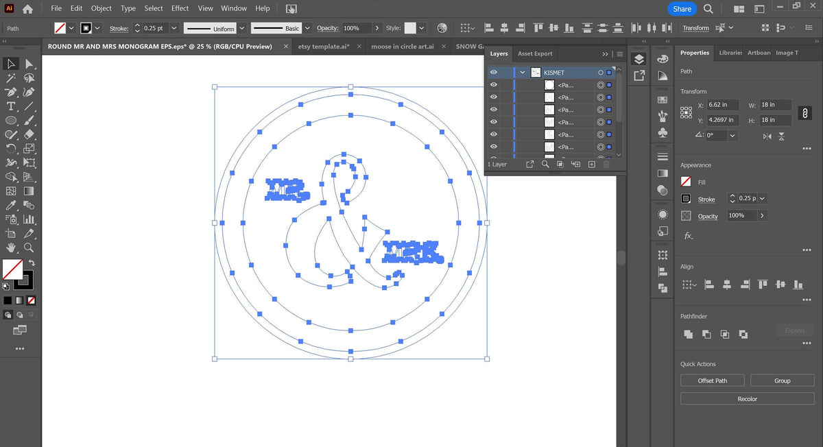 Round Mr and Mrs Wedding Monogram vector paths in design software (photo 2)