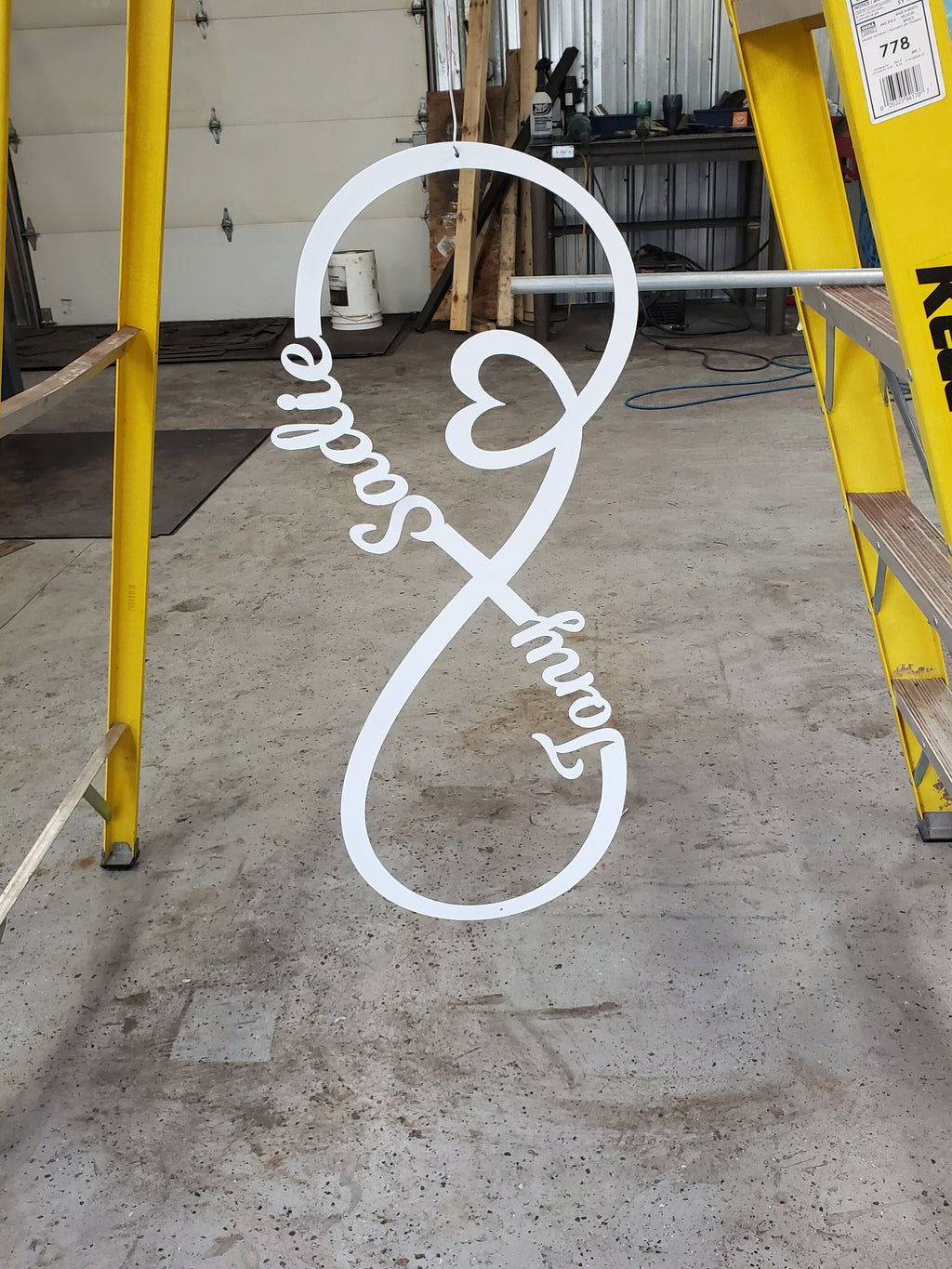 Infinity Heart Wedding Sign finished metal example (photo 3)