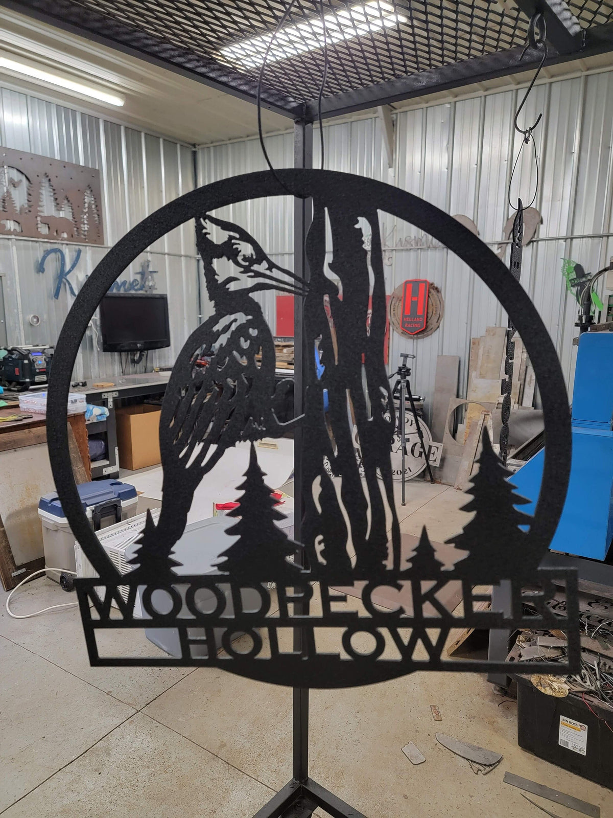 Woodpecker Sign finished metal example