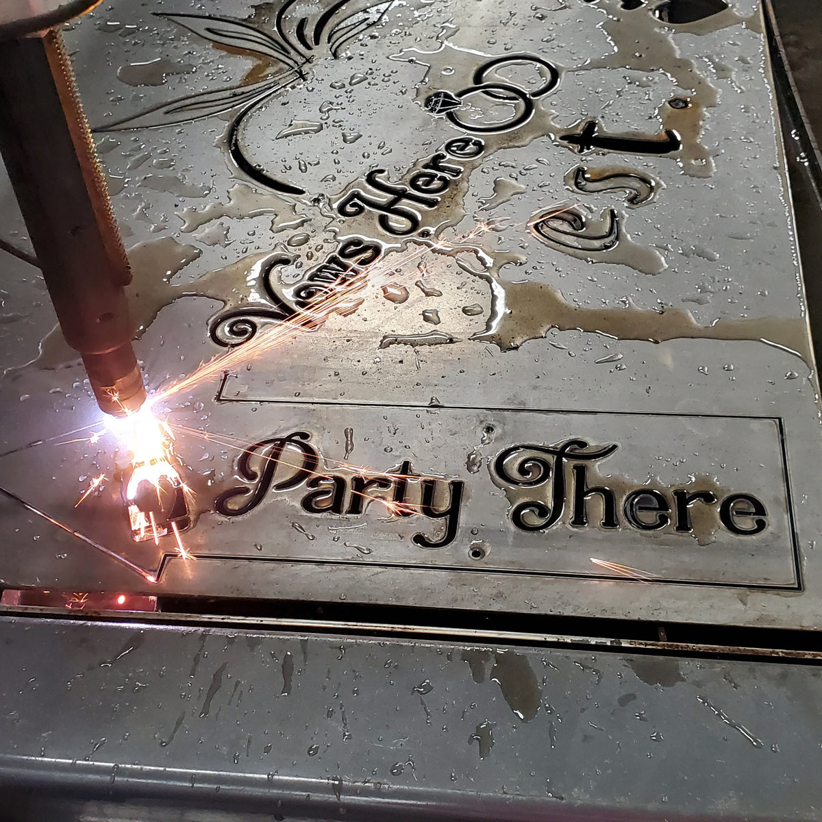 CNC plasma cutting the Wedding Direction Arrow Signs design