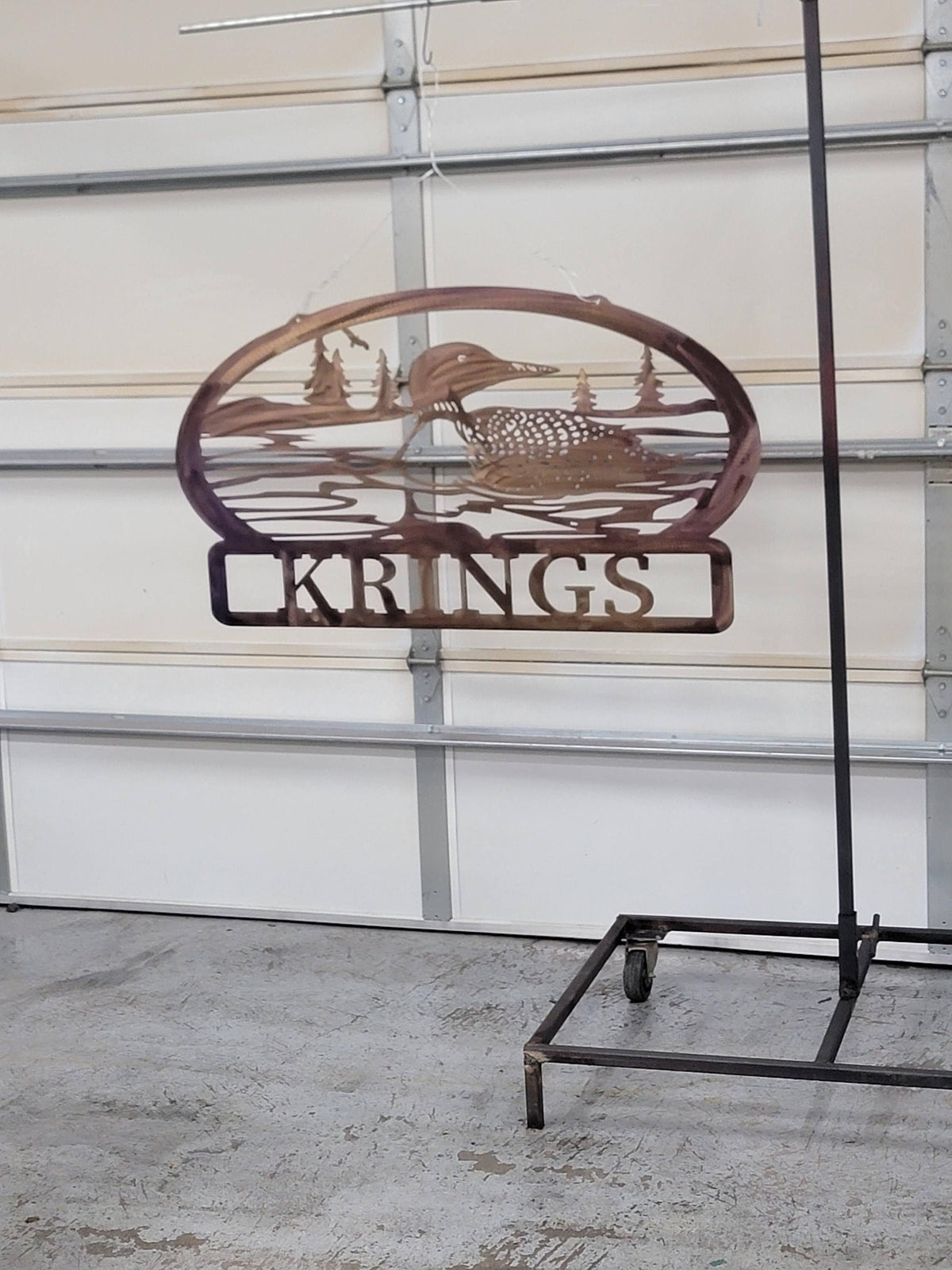 Common Loon Custom Name Lake Sign finished metal example