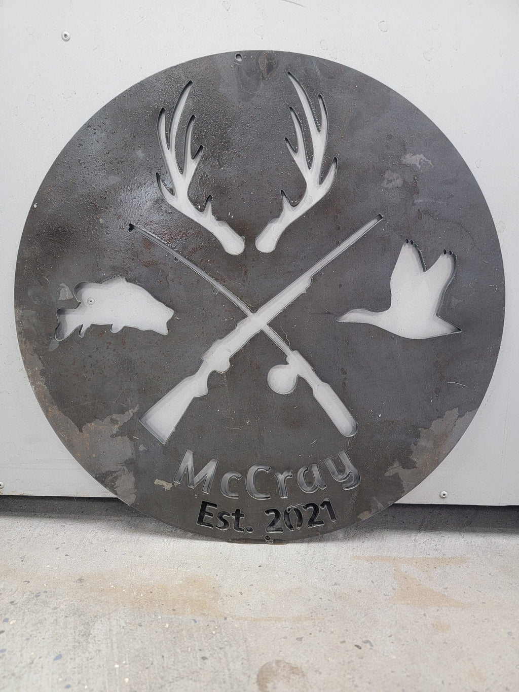 Fish Hunting Sign finished metal example (photo 8)