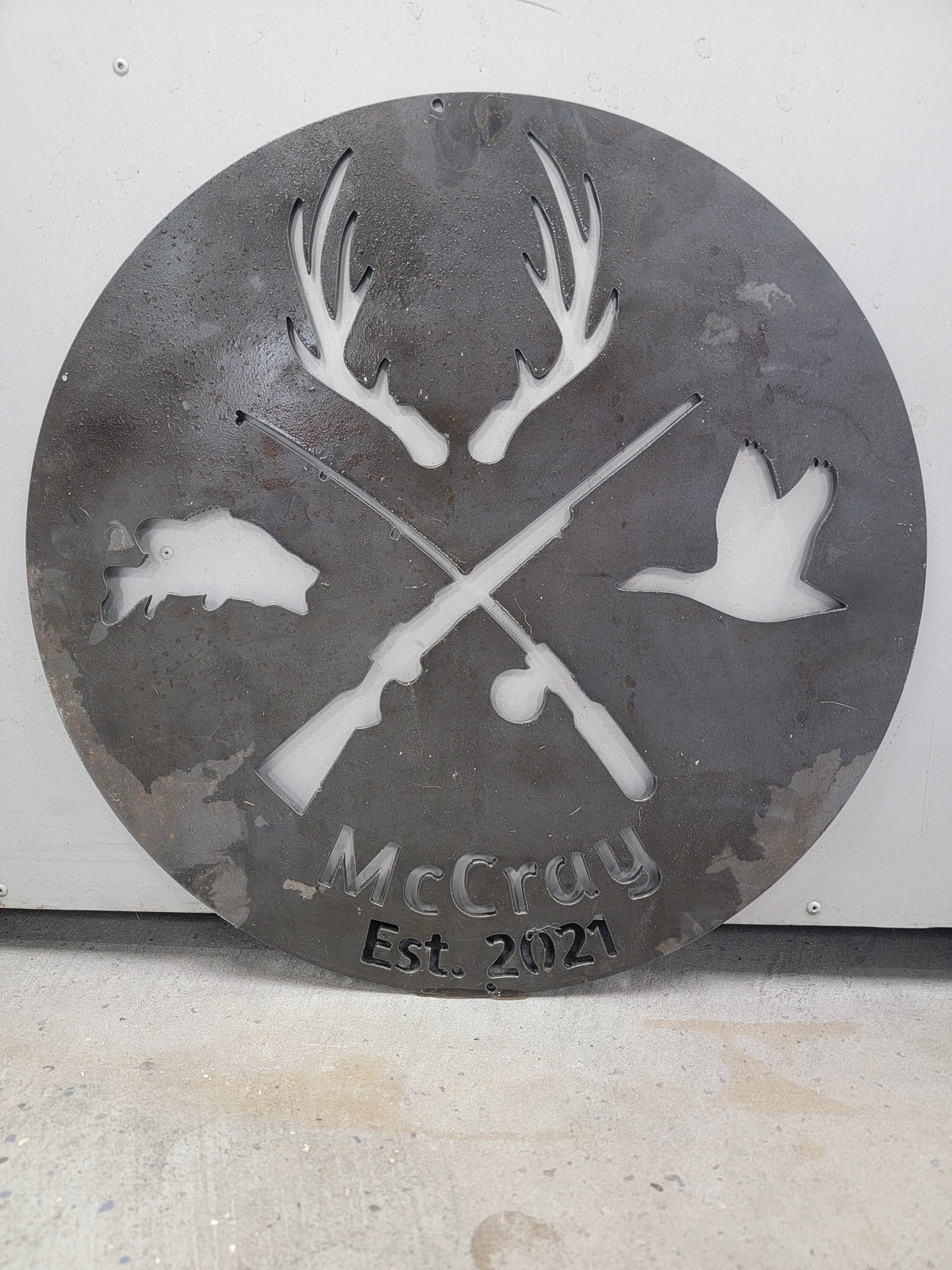 Fish Hunting Sign finished metal example (photo 8)