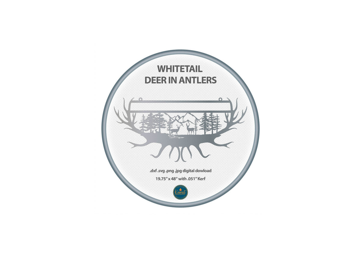 Whitetail Deer Antler Mountain DXF/SVG design preview with file details