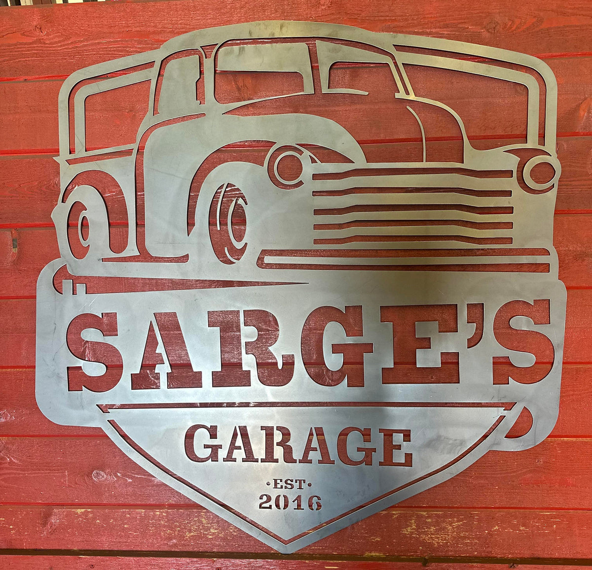 Vintage Truck Garage Sign finished metal example