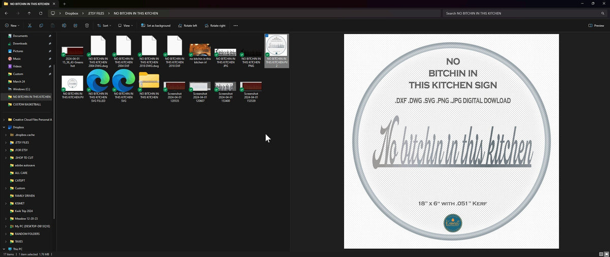 No Bitchin' in This Kitchen vector paths in design software