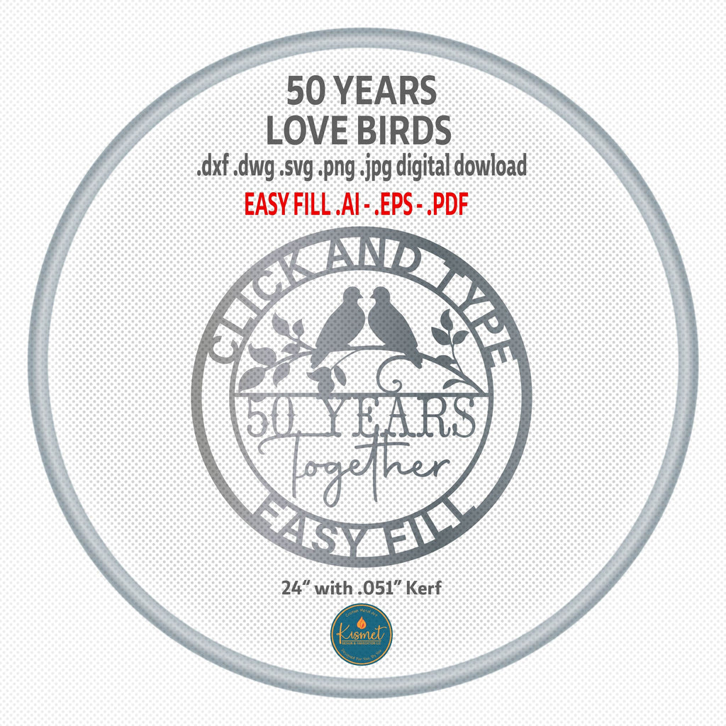 50 Years Together Love Birds DXF/SVG design preview with file details