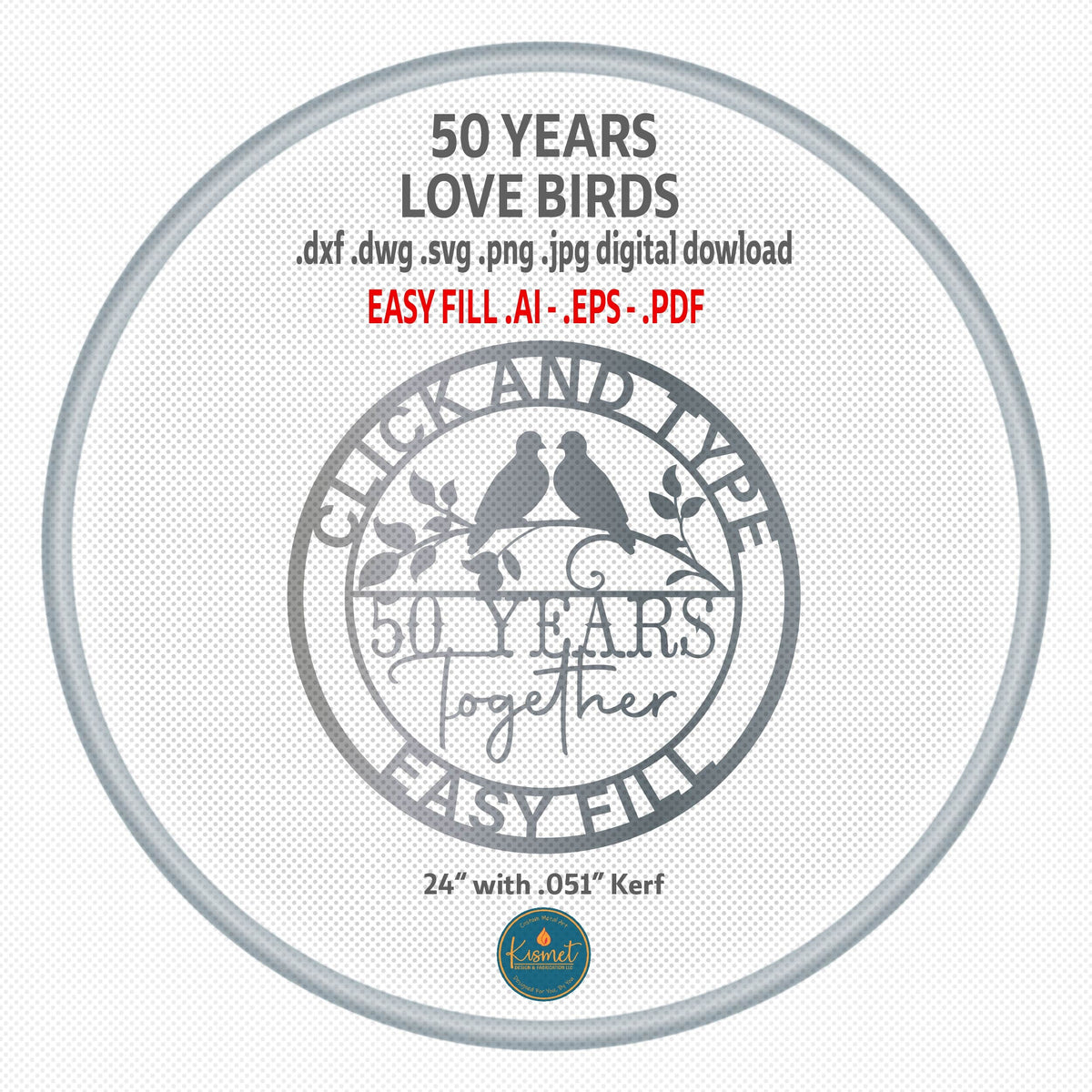50 Years Together Love Birds DXF/SVG design preview with file details