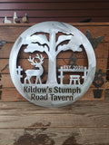 Personalized Deer Tavern Round Bar Sign finished metal example
