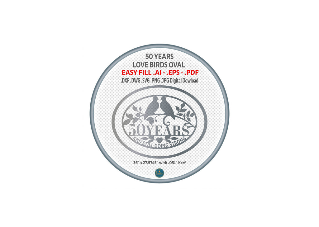 50 Years Together Love Birds Oval DXF/SVG design preview with file details (photo 4)