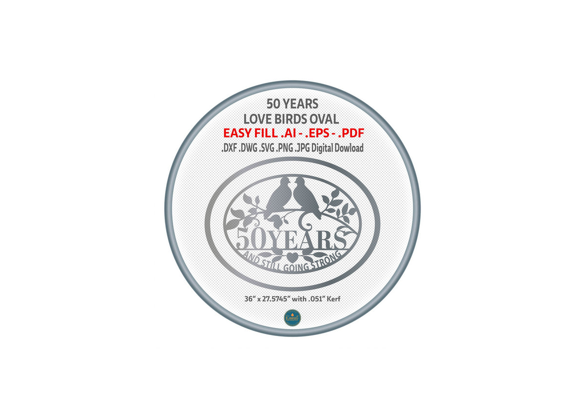 50 Years Together Love Birds Oval DXF/SVG design preview with file details (photo 4)
