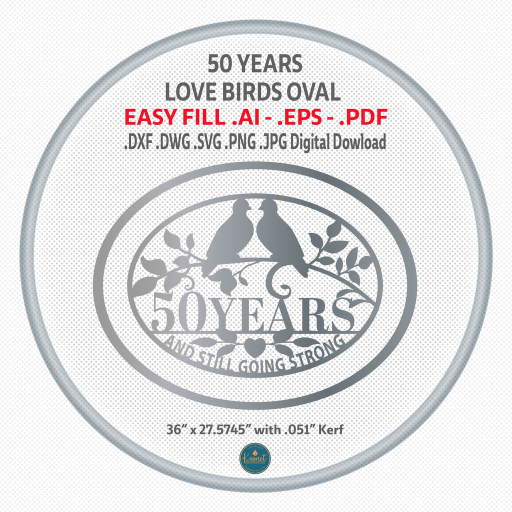 50 Years Together Love Birds Oval DXF/SVG design preview with file details