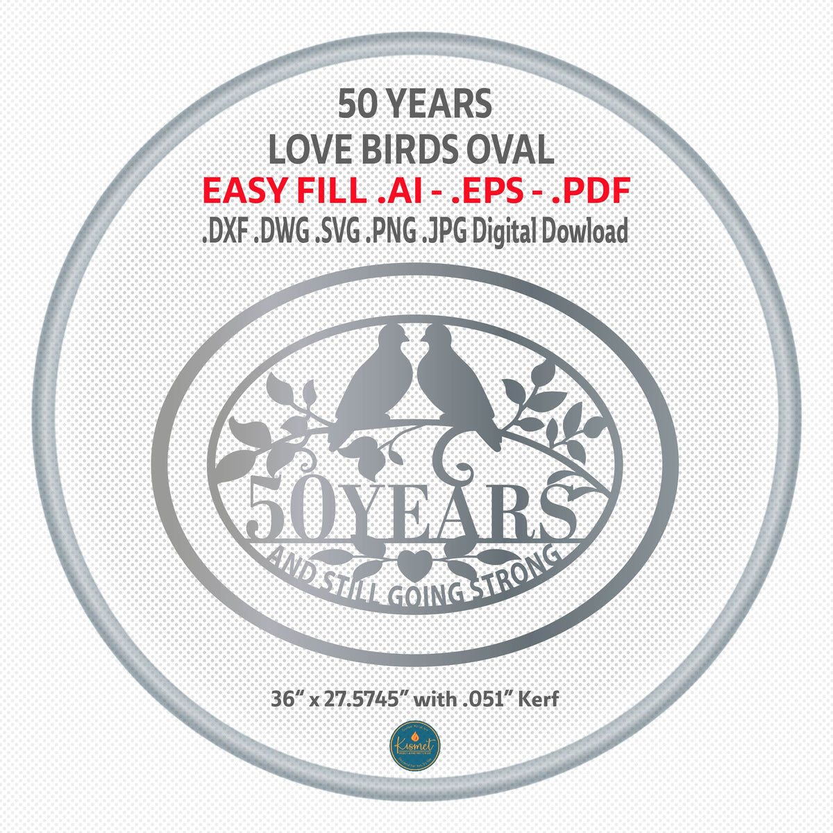 50 Years Together Love Birds Oval DXF/SVG design preview with file details