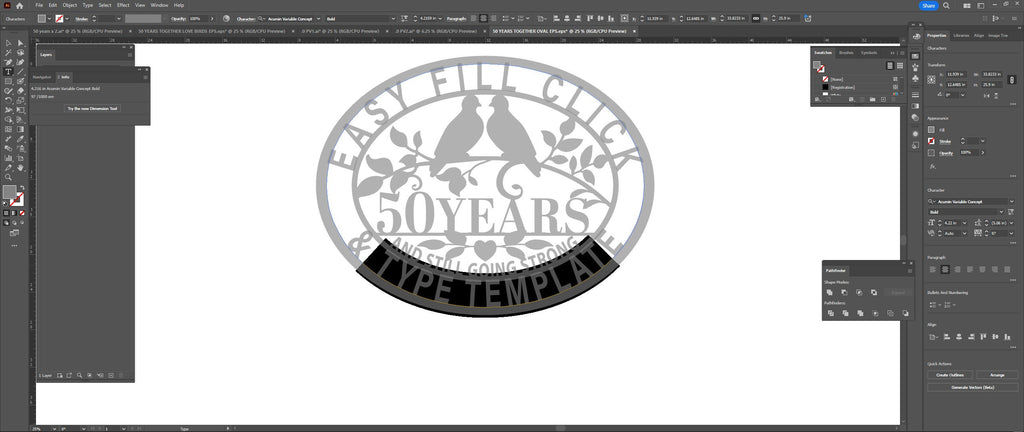 50 Years Together Love Birds Oval vector paths in design software (photo 9)