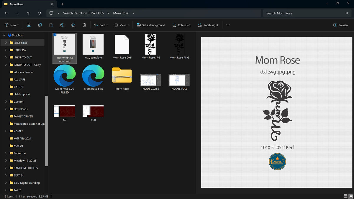 Mom Script with Rose Stem vector paths in design software
