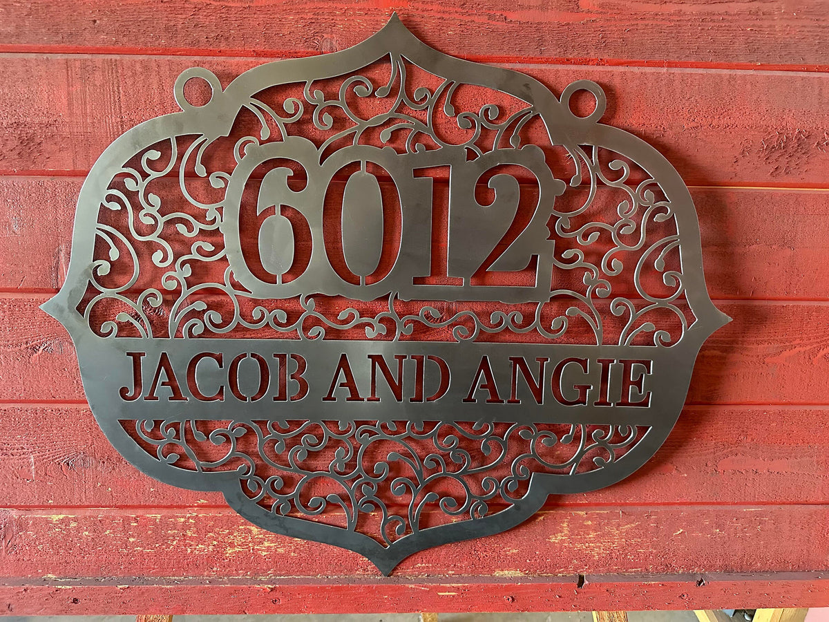 Filigree Frame Sign finished metal example