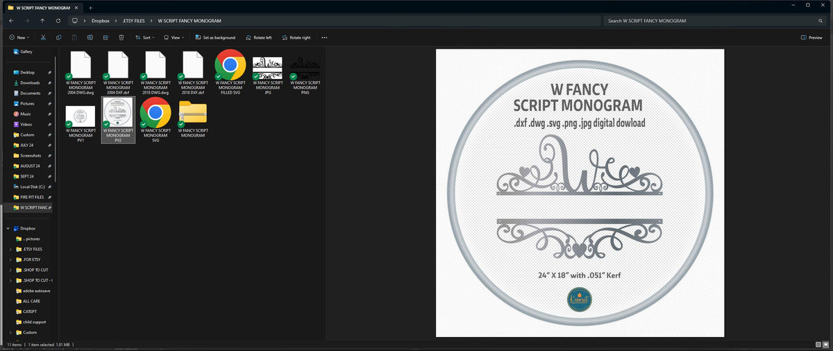 W Scroll Heart Monogram vector paths in design software (photo 7)