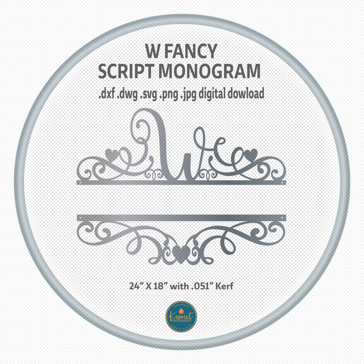 W Scroll Heart Monogram DXF/SVG design preview with file details
