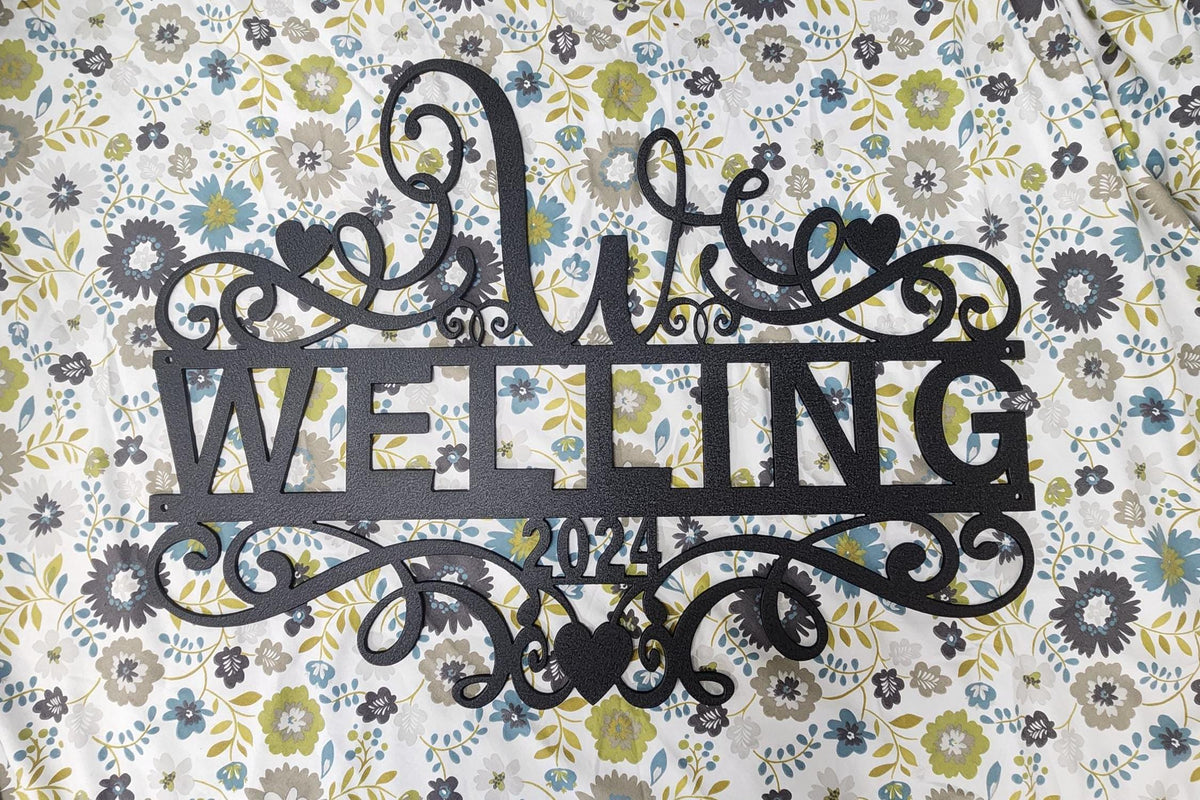 W Scroll Heart Monogram finished metal example (photo 5)