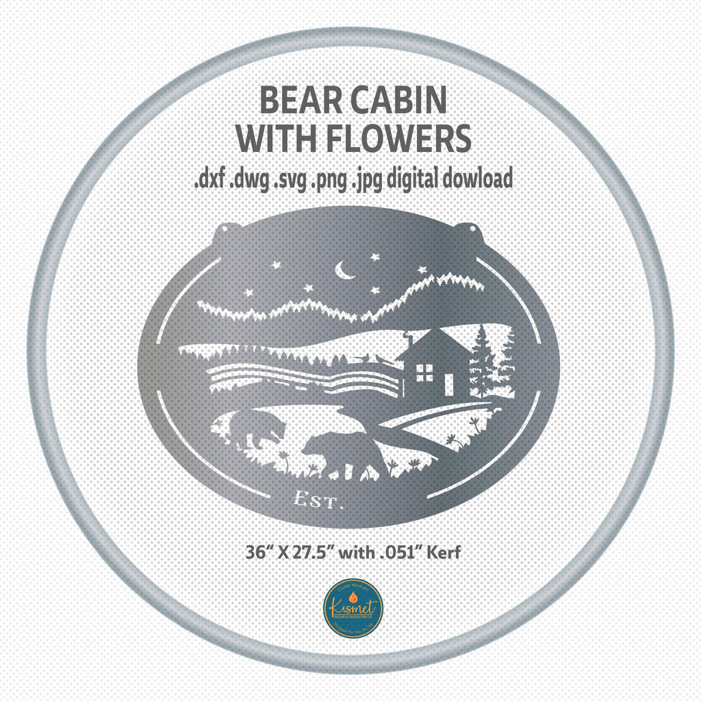 Bear Cabin Night Scene DXF/SVG design preview with file details