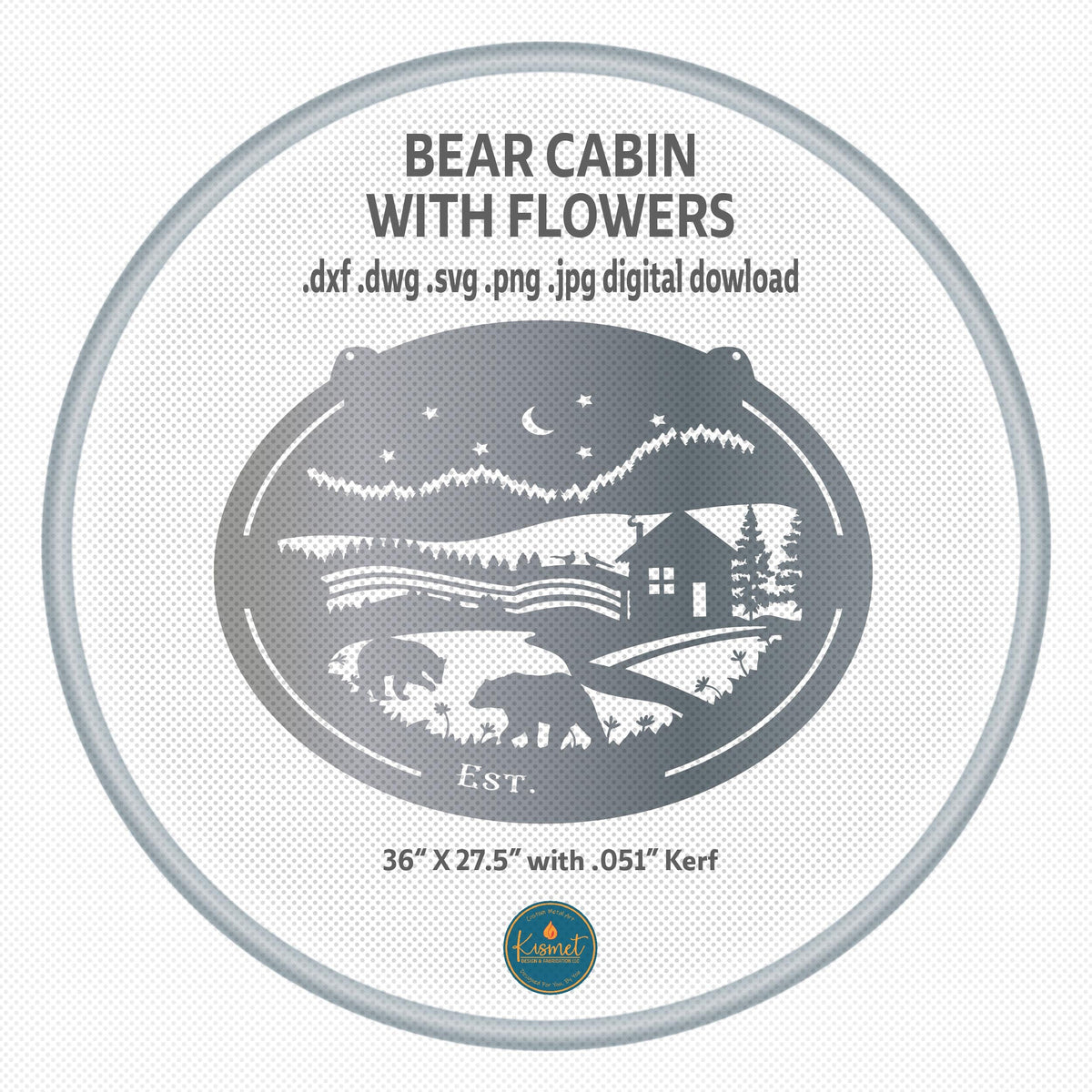 Bear Cabin Night Scene DXF/SVG design preview with file details