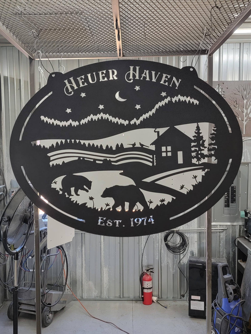 Bear Cabin Night Scene finished metal example