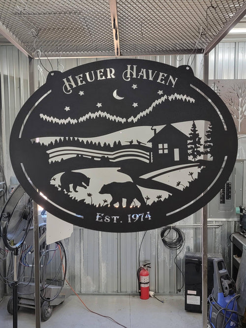 Bear Cabin Night Scene finished metal example