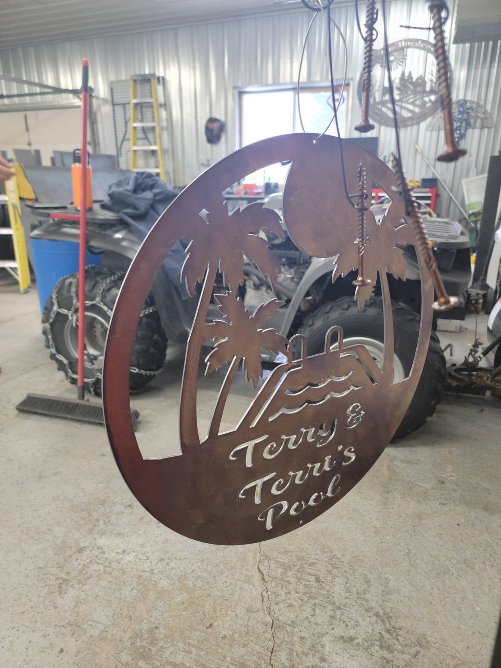 Palm Tree Pool Sign finished metal example (photo 2)