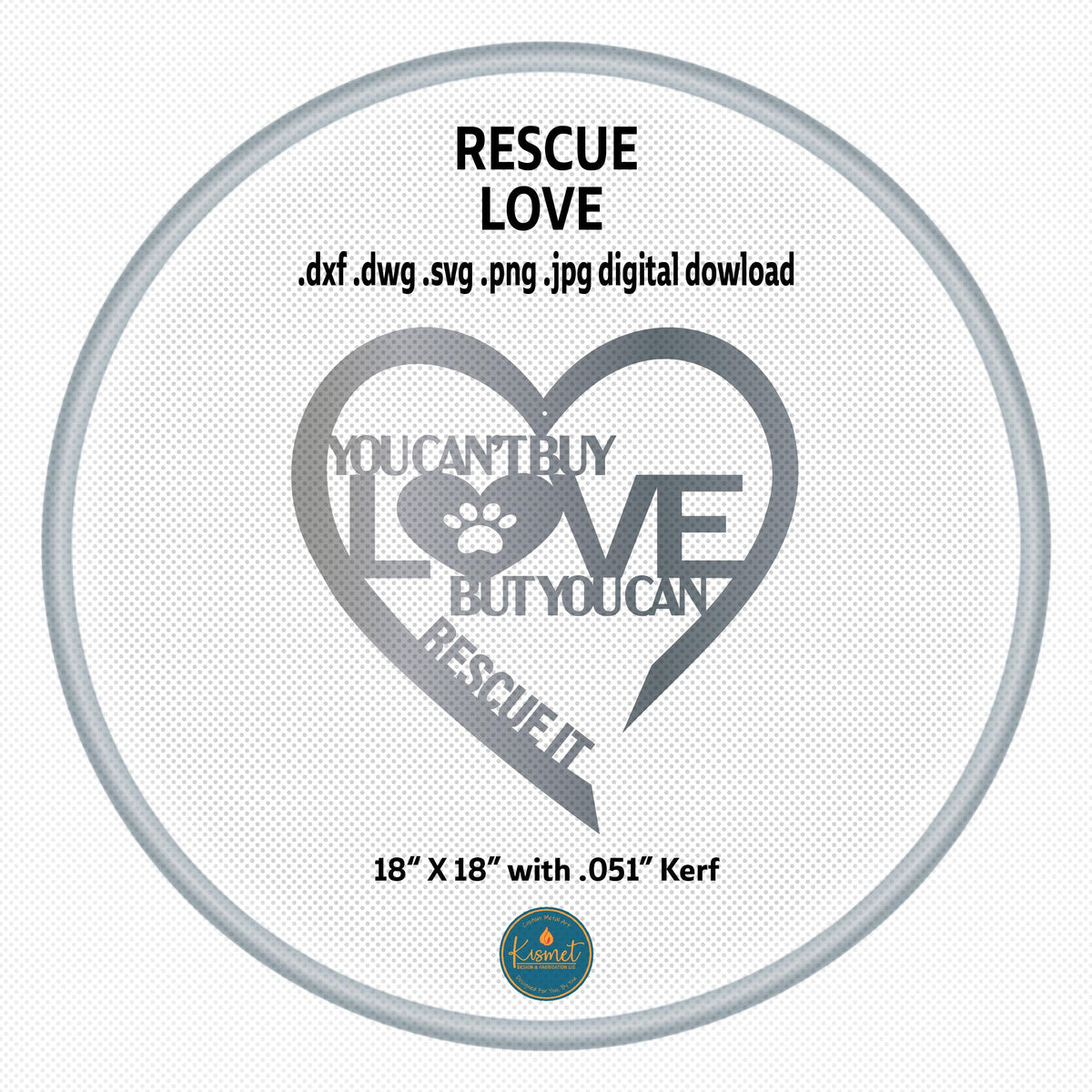 Rescue Love Dog Sign DXF/SVG design preview with file details