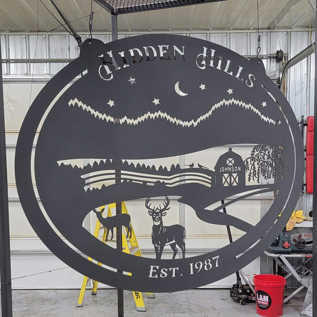 Personalized Willow Tree Farm Sign finished metal example