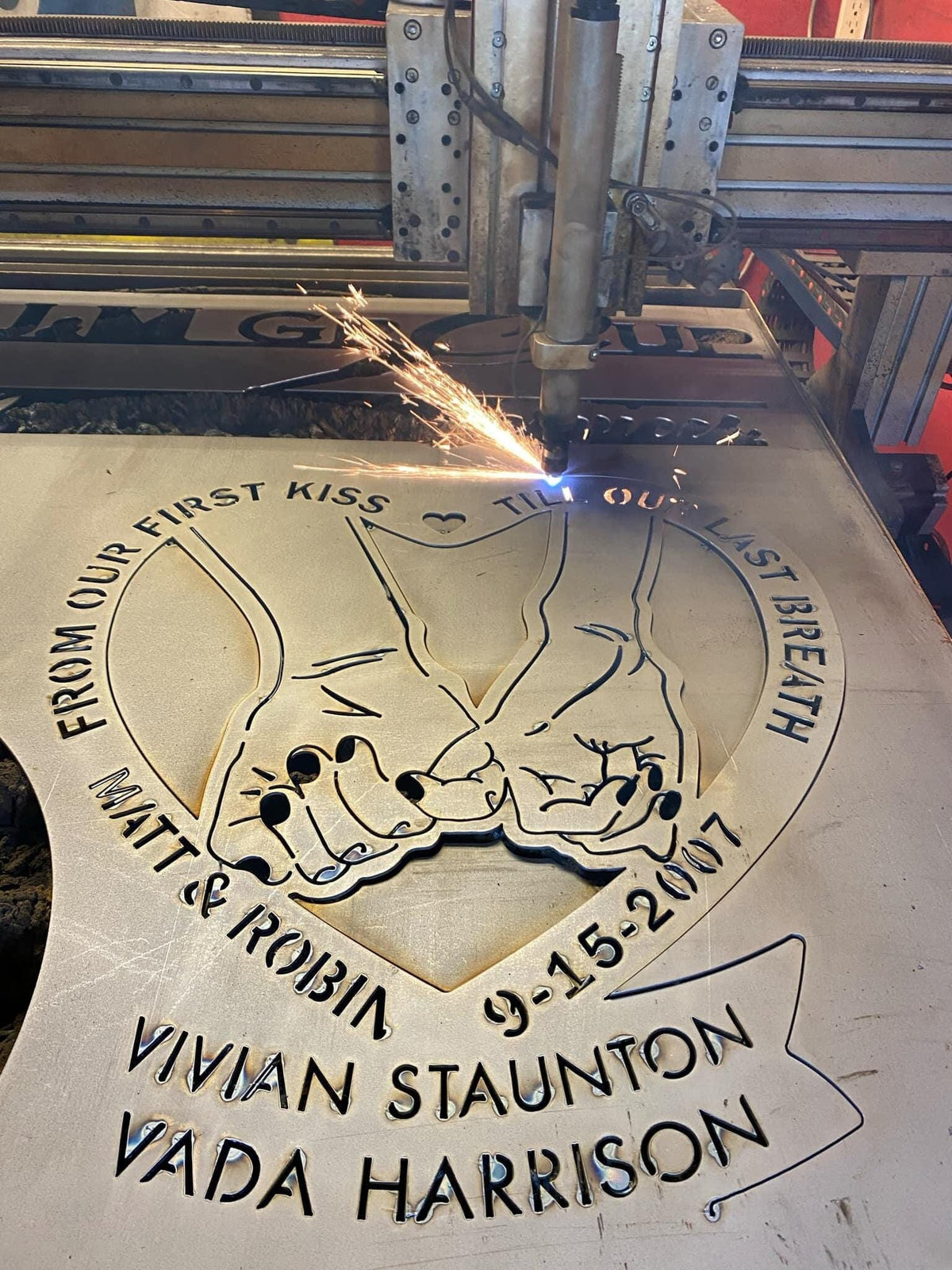 CNC plasma cutting the From First Kiss to Last Breath Love Sign design