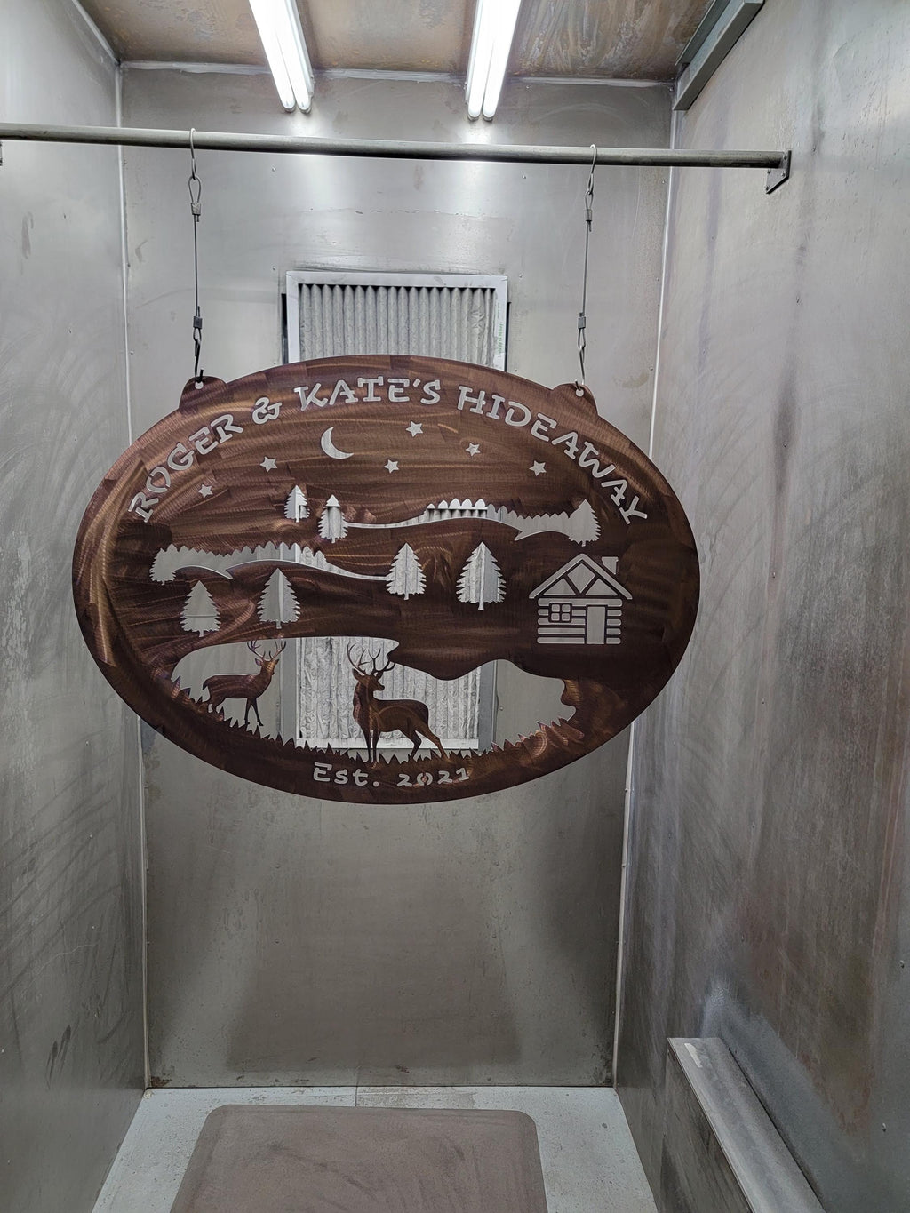 Deer by the Cabin Night Scene finished metal example (photo 10)