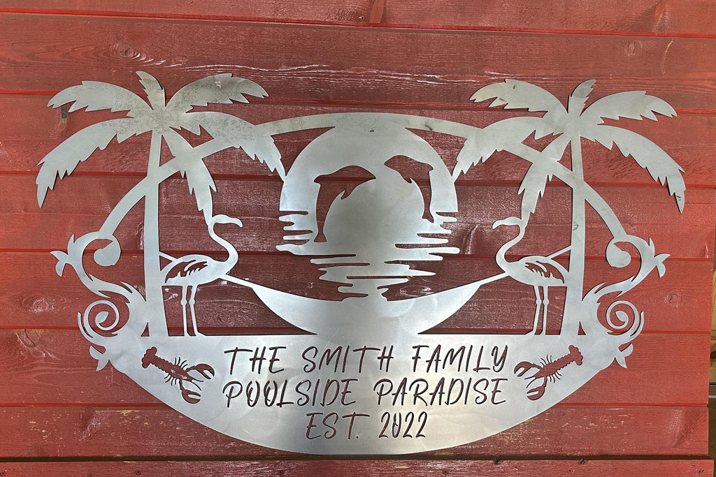 Island Paradise Palm Tree Sign finished metal example