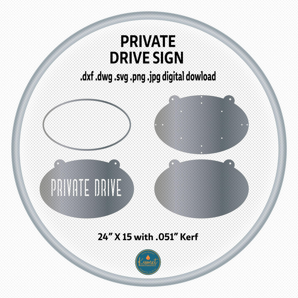 Private Drive Oval Sign DXF/SVG design preview with file details