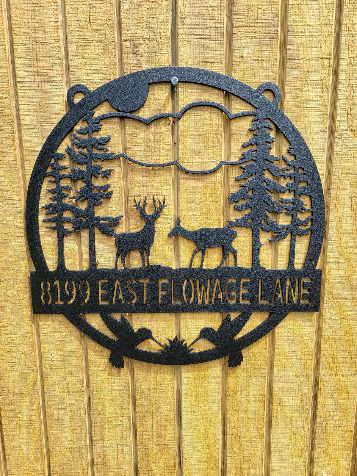 Deer and Hummingbird Sign finished metal example