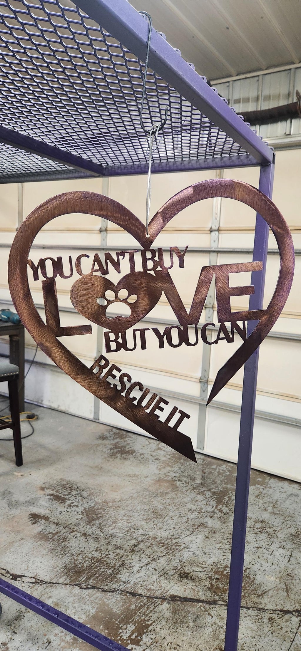 Rescue Love Dog Sign finished metal example