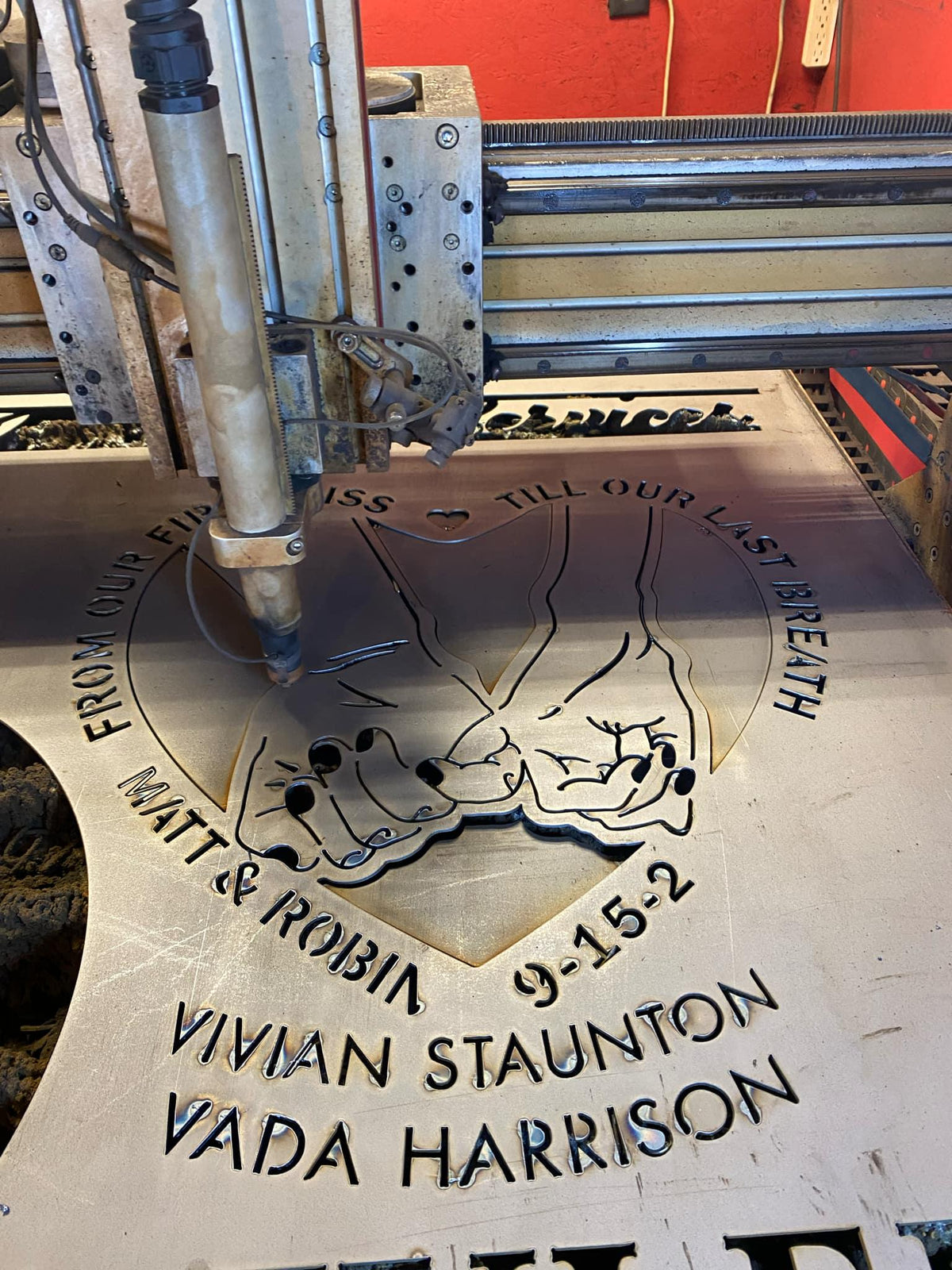 CNC plasma cutting the From First Kiss to Last Breath Love Sign design (photo 3)