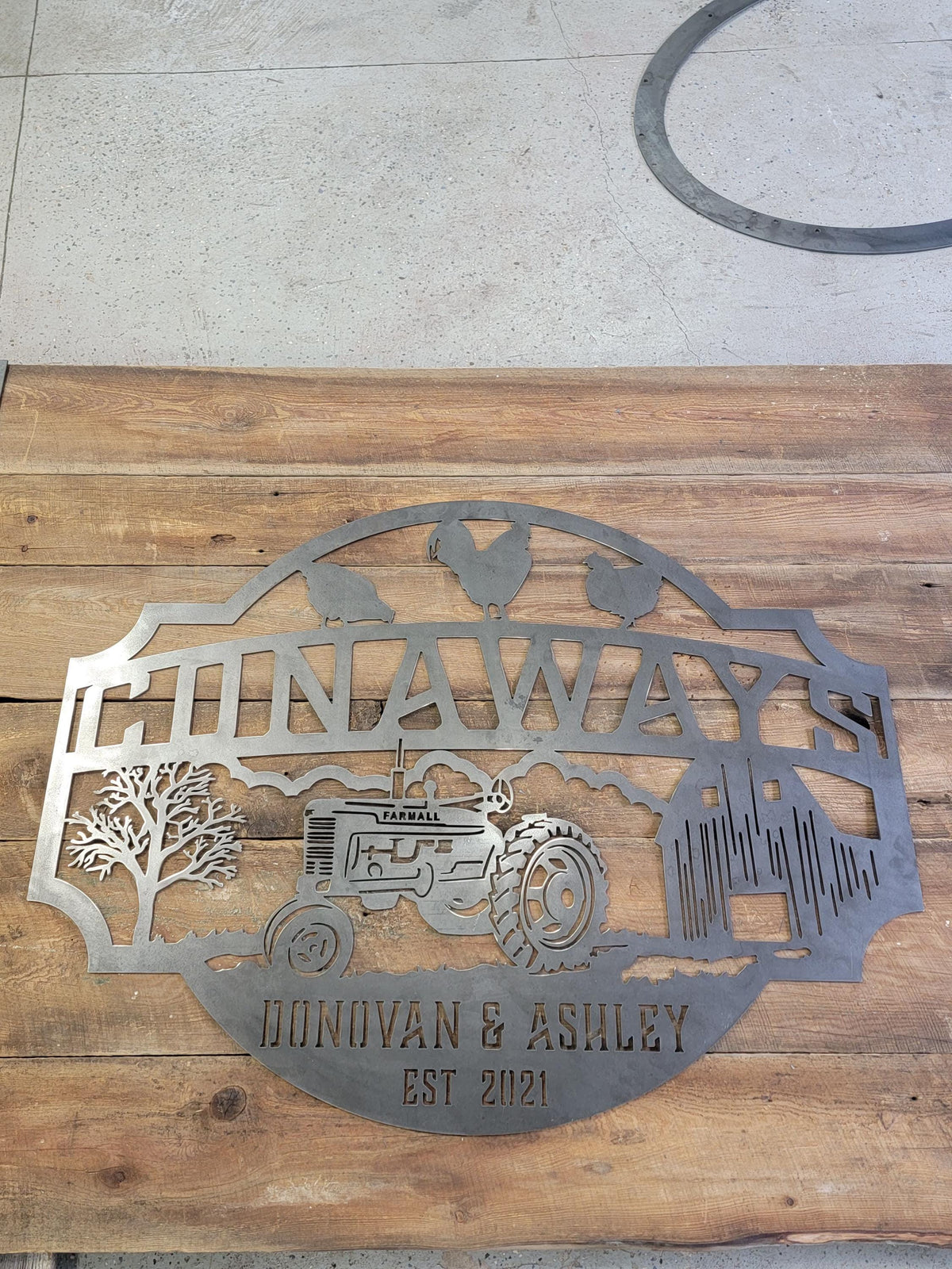 Chicken Tractor Farm Sign finished metal example (photo 2)