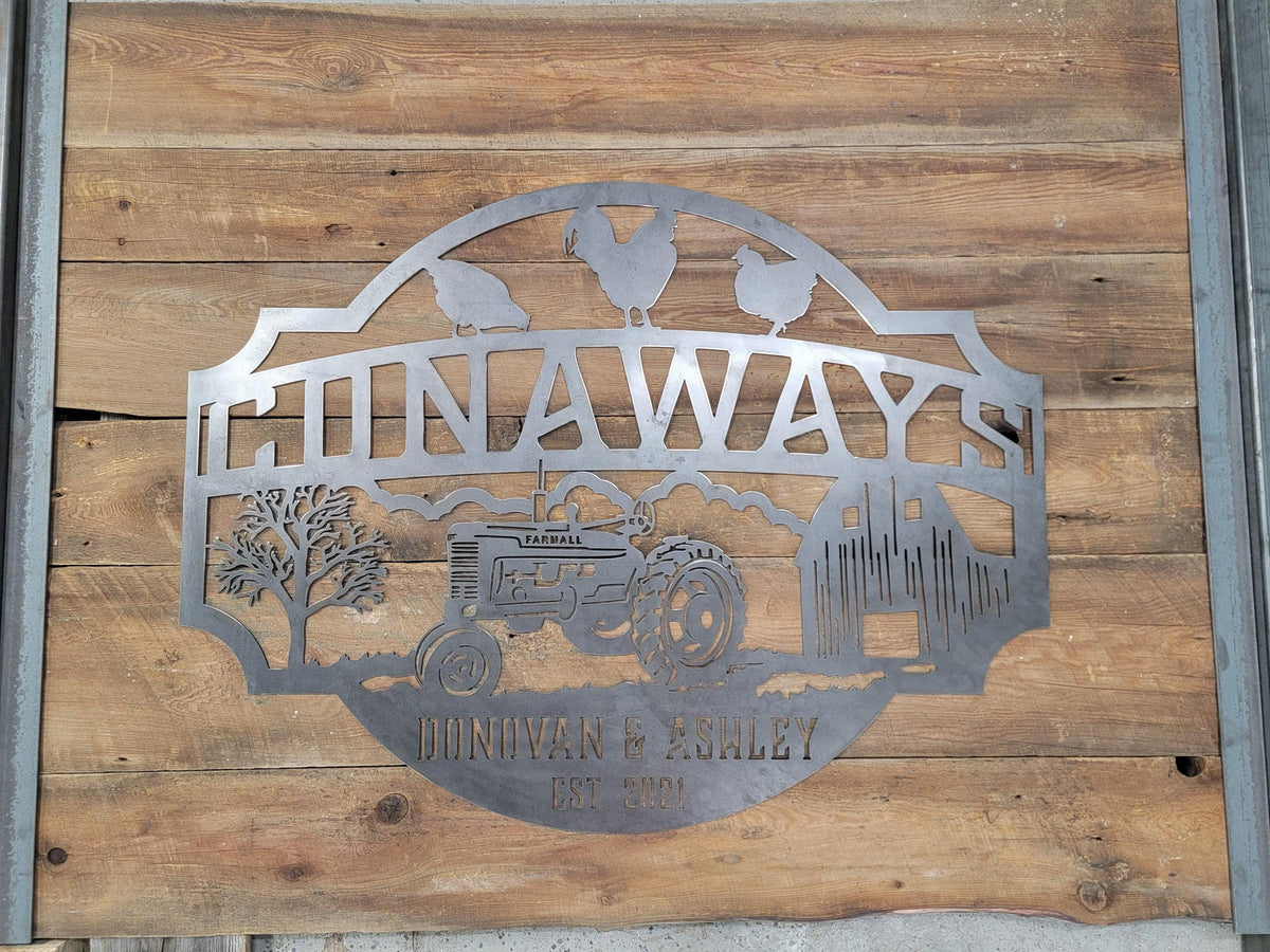Chicken Tractor Farm Sign finished metal example