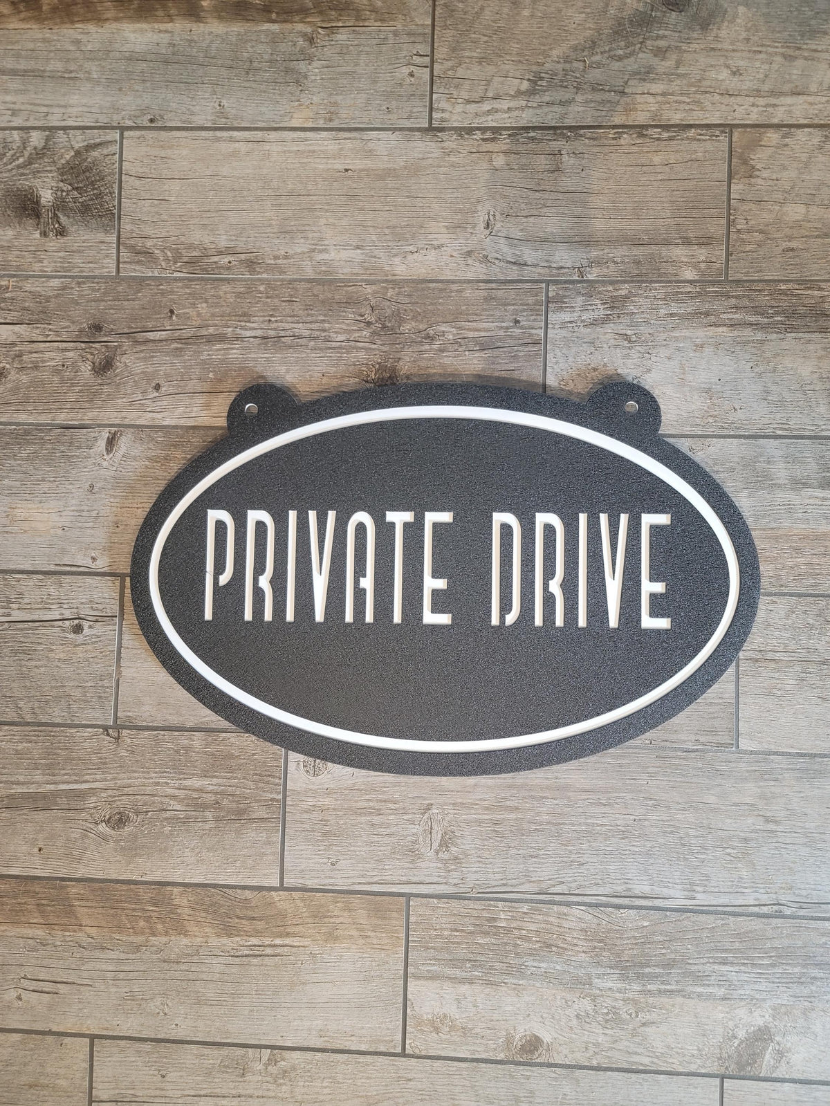 Private Drive Oval Sign finished metal example